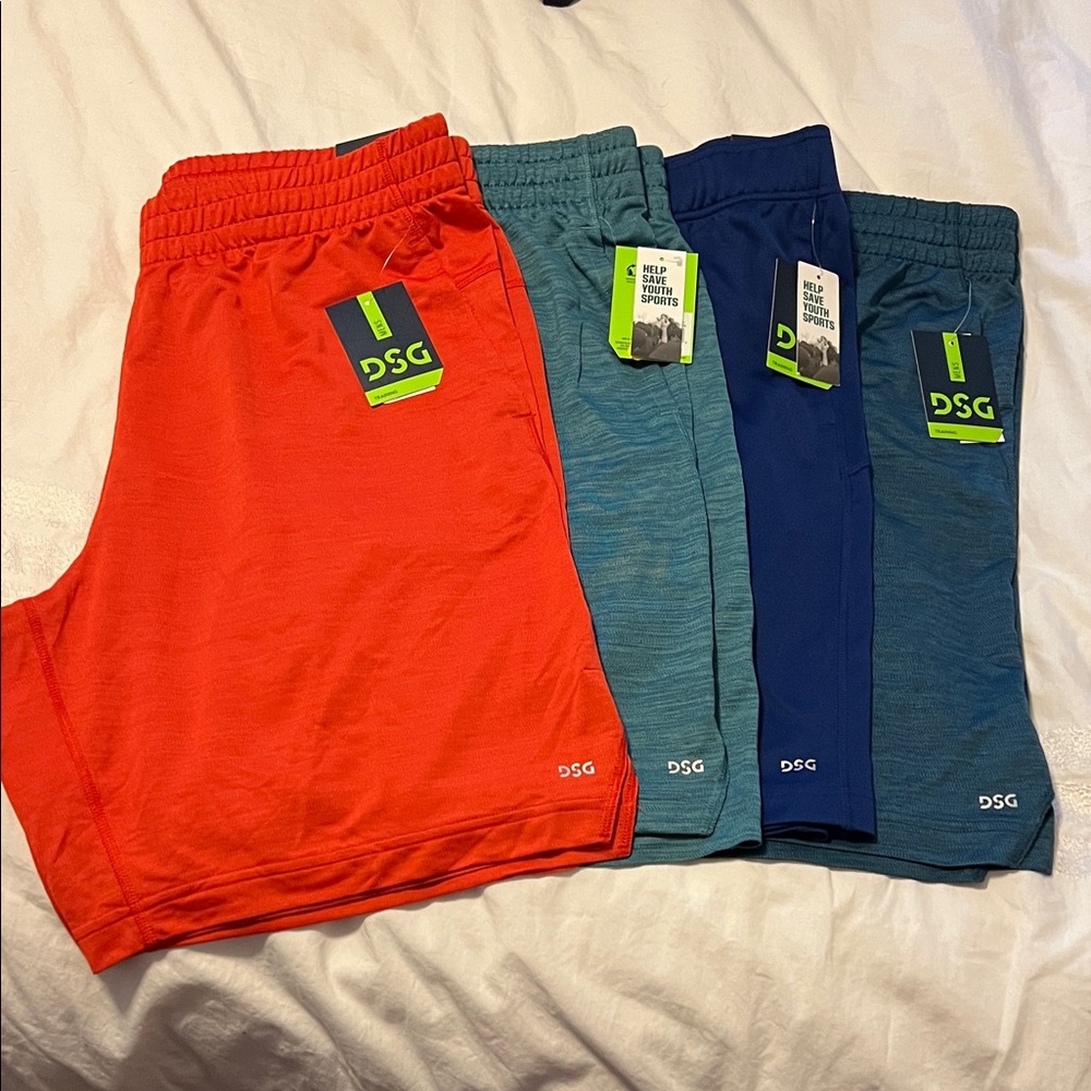 DSG Men’s Gym Athletic Shorts Size Large Bundle- Red-Navy Blue-Dark Royal-Teal